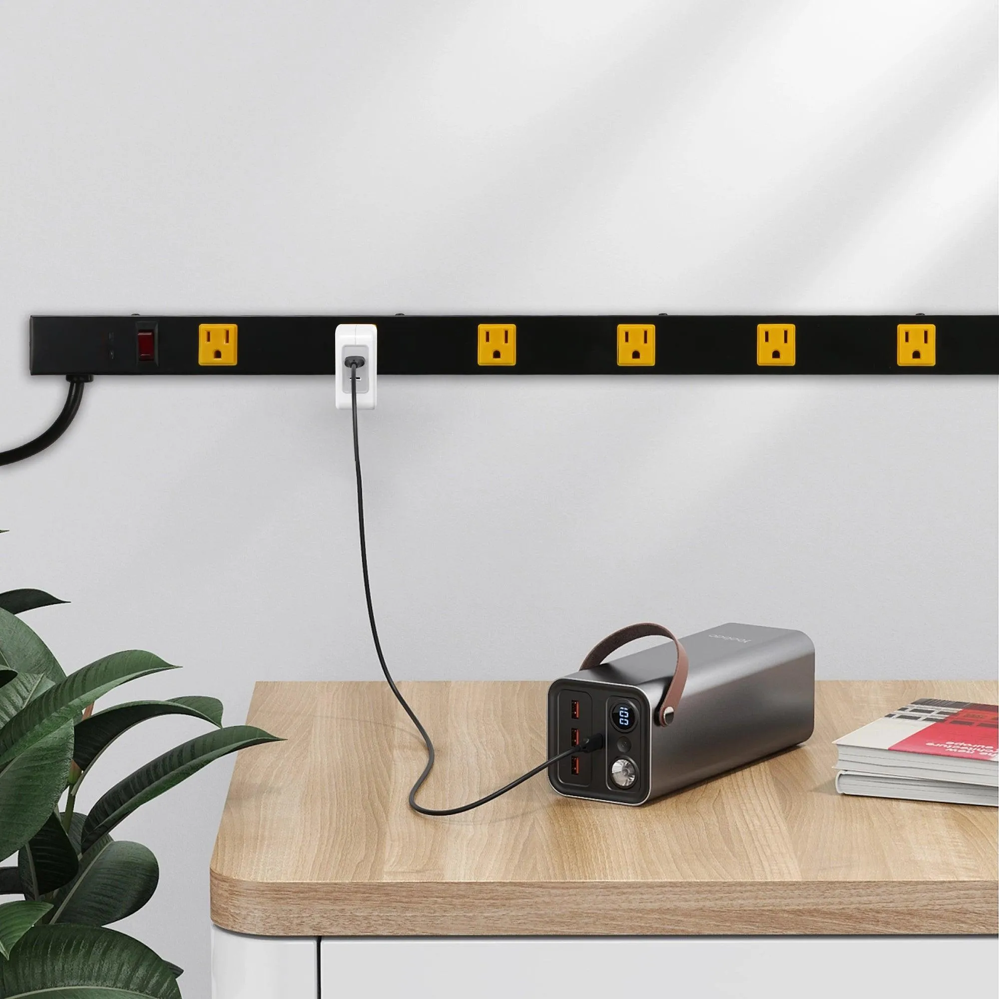 10 Outlets Power Strip Long Metal Power Outlet with Surge Protector Wall Mount, Black