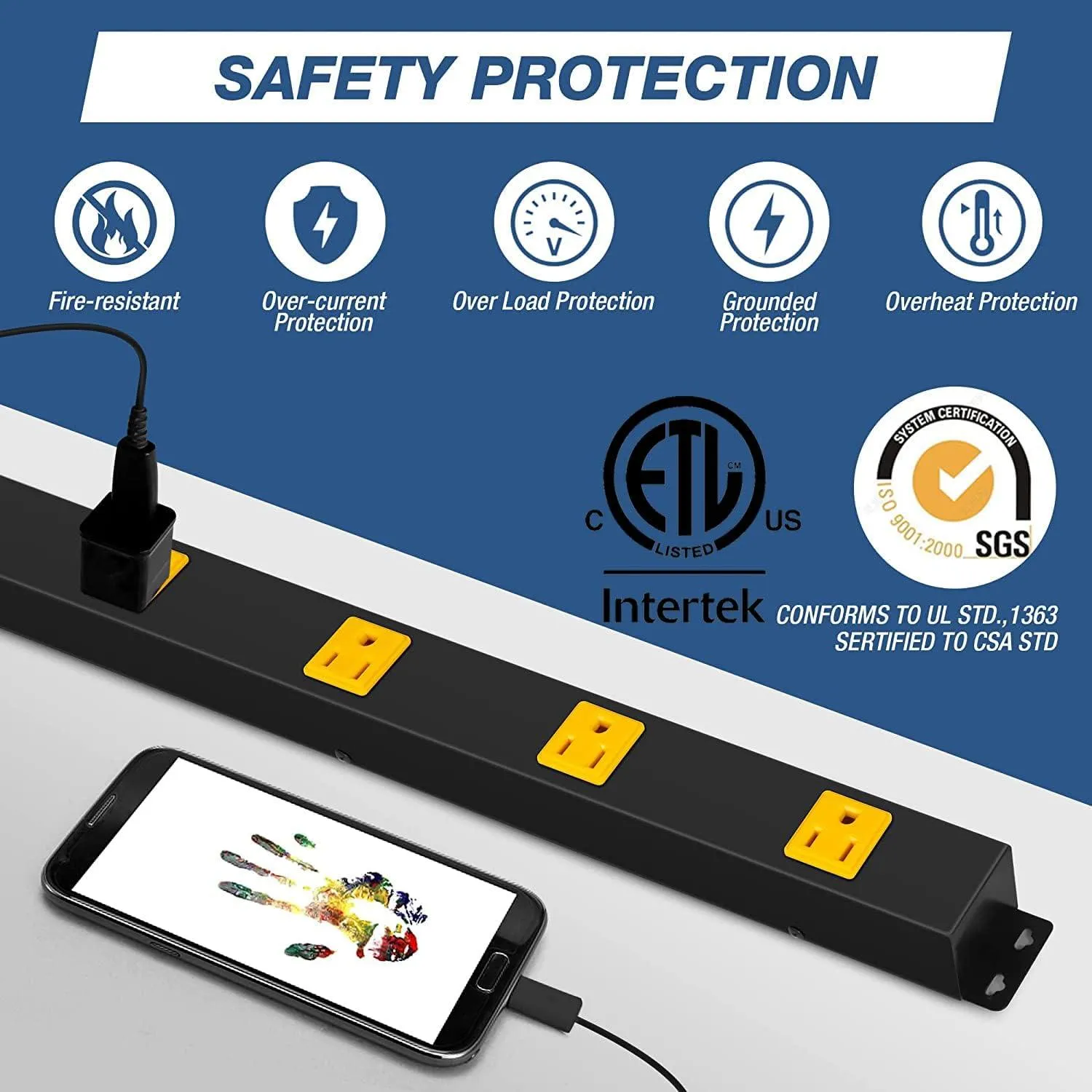 10 Outlets Power Strip Long Metal Power Outlet with Surge Protector Wall Mount, Black