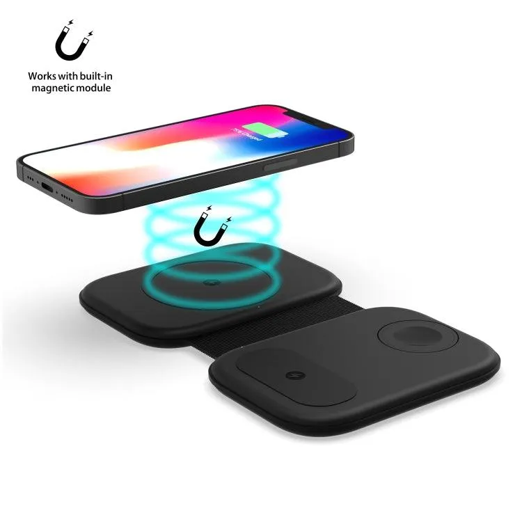 15W 3-in-1 Magnetic Wireless Charger Stand for iPhone, Apple Watch, and AirPods