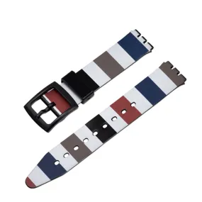 17mm Universal stripe printed silicone watch strap - Blue / Brown / Red / Black