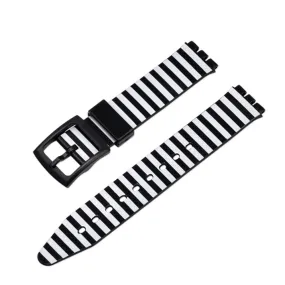 19mm Universal stripe printed silicone watch strap - Black / White Stripe