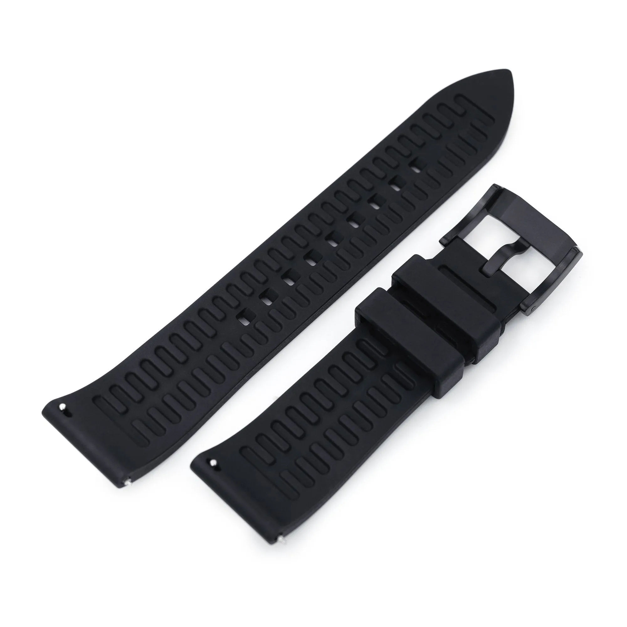 20mm or 22mm Straight End Black FKM Rubber Quick Release Watch Band, PVD Black