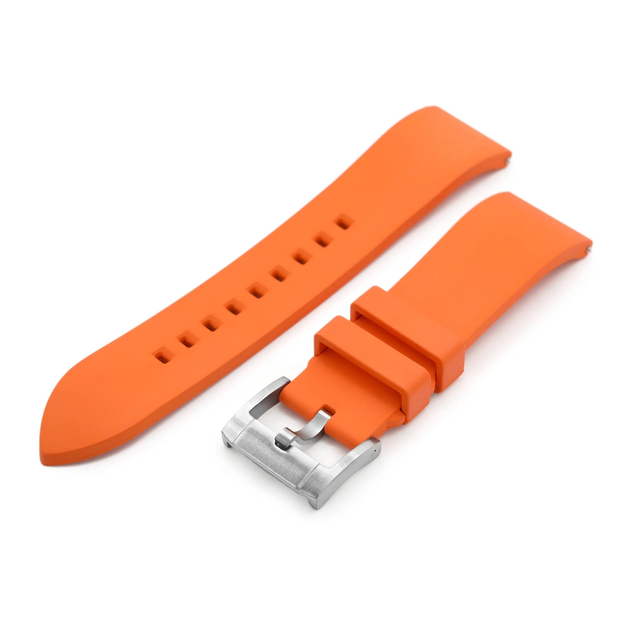 20mm or 22mm Straight End Orange FKM Rubber Quick Release Watch Band, Brushed