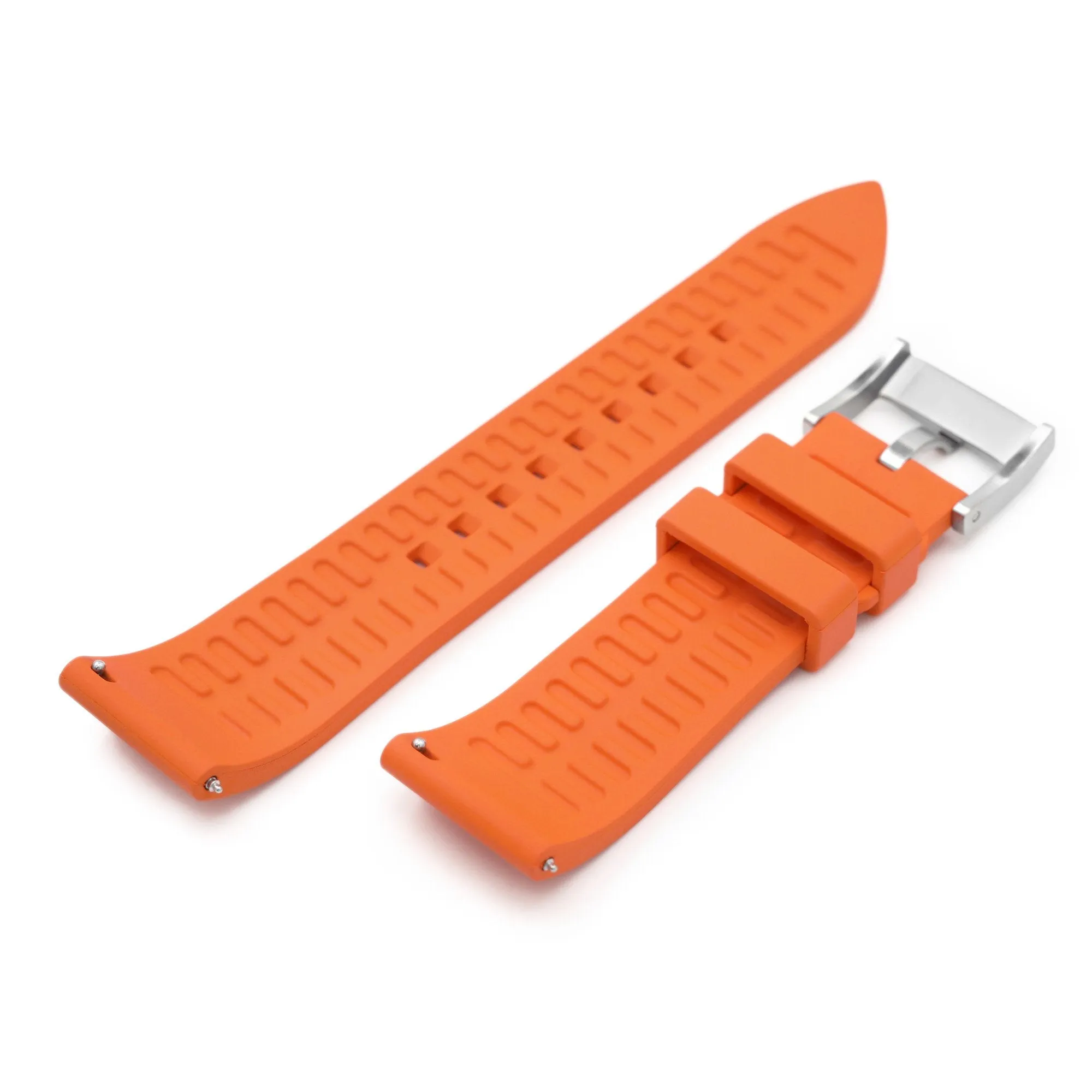 20mm or 22mm Straight End Orange FKM Rubber Quick Release Watch Band, Brushed