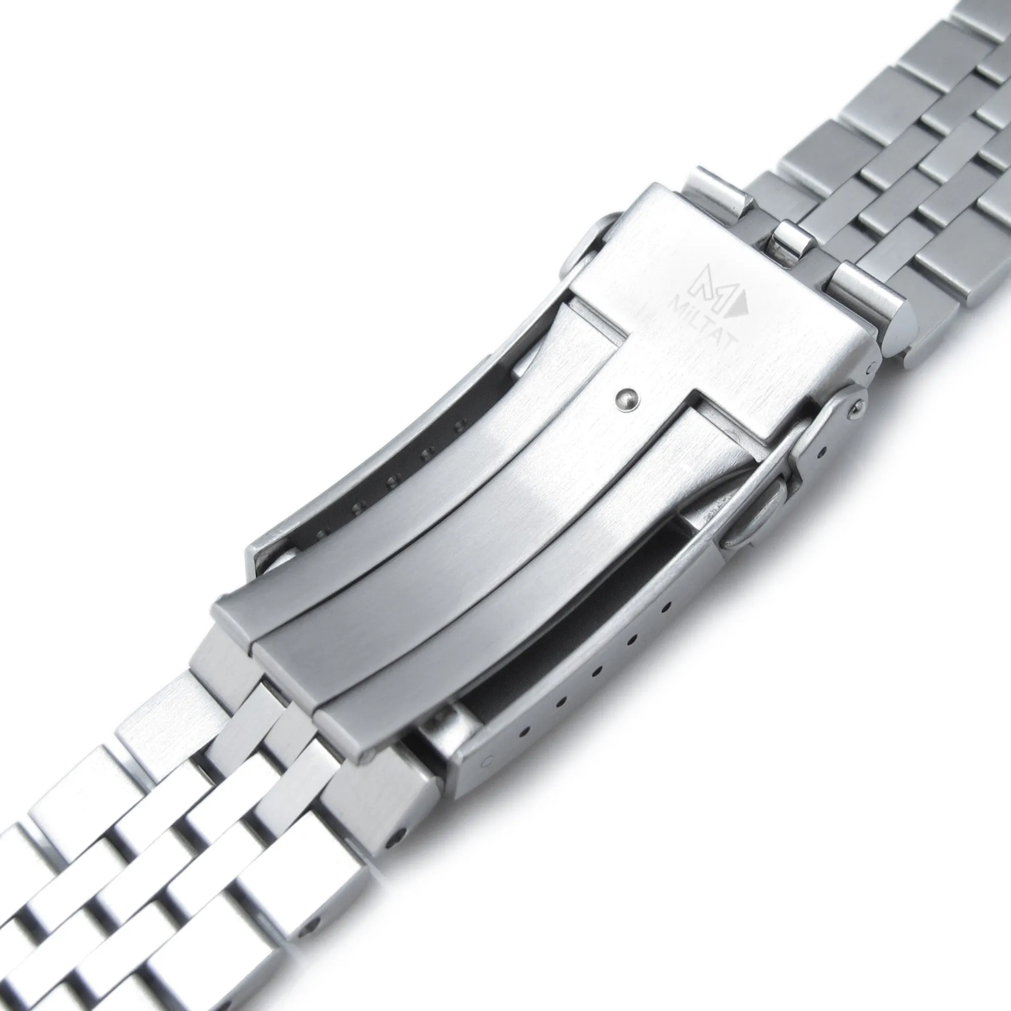 20mm Super-J Louis JUB Watch Band for Seiko 5 Sports 40mm SRPE51 SRPE53 SRPG35, Stainless Steel - Brushed with Polished Center, V Diver Clasp