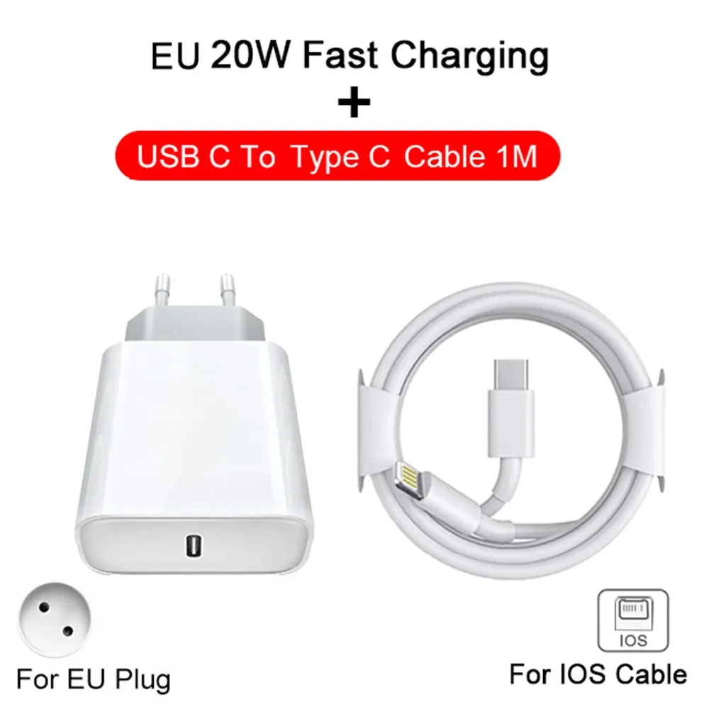 20W Fast Charger For iPhone 13 mini 12 11 pro  14 Pro Max Plus X XR XS USB Type C Fast Charging Charger Cable Accessories