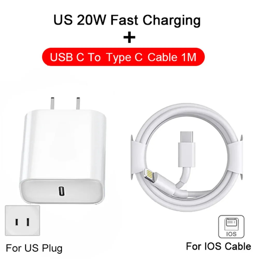 20W Fast Charger For iPhone 13 mini 12 11 pro  14 Pro Max Plus X XR XS USB Type C Fast Charging Charger Cable Accessories