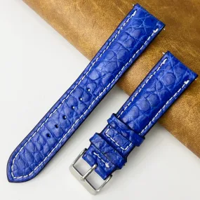 21mm Blue Unique White Stitching Pattern Alligator Leather Watch Band For Men DH-159A