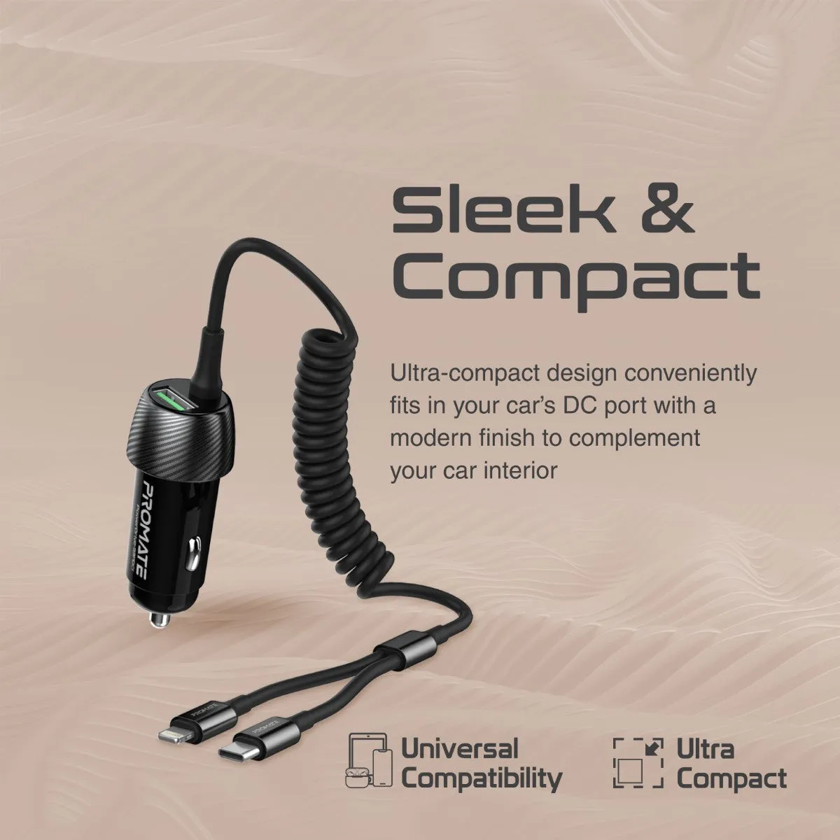 33W Car Charger with Lightning Connector & USB-C Cable