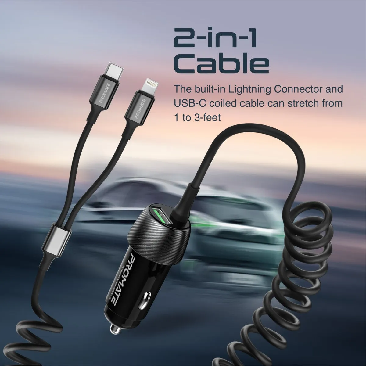 33W Car Charger with Lightning Connector & USB-C Cable