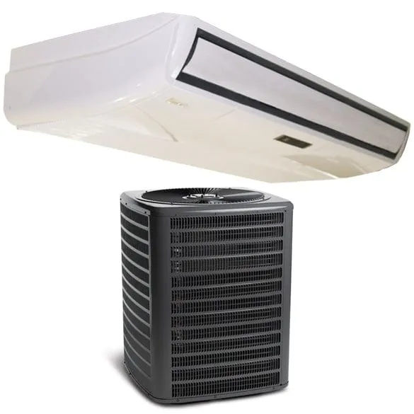 36,000 BTU Klimaire Decorative Ductless Floor/Ceiling Fan Coil Unit with 36,000 BTU 16 SEER Air Conditioner