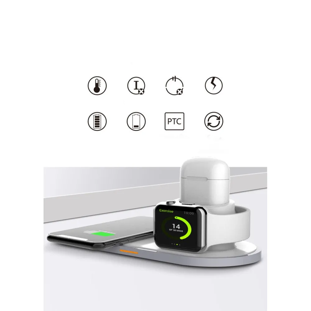 3in1 Multifunction Fast Charge Qi Wireless Charging Pad for iPhone / Apple Watch / AirPods Charging Port - White