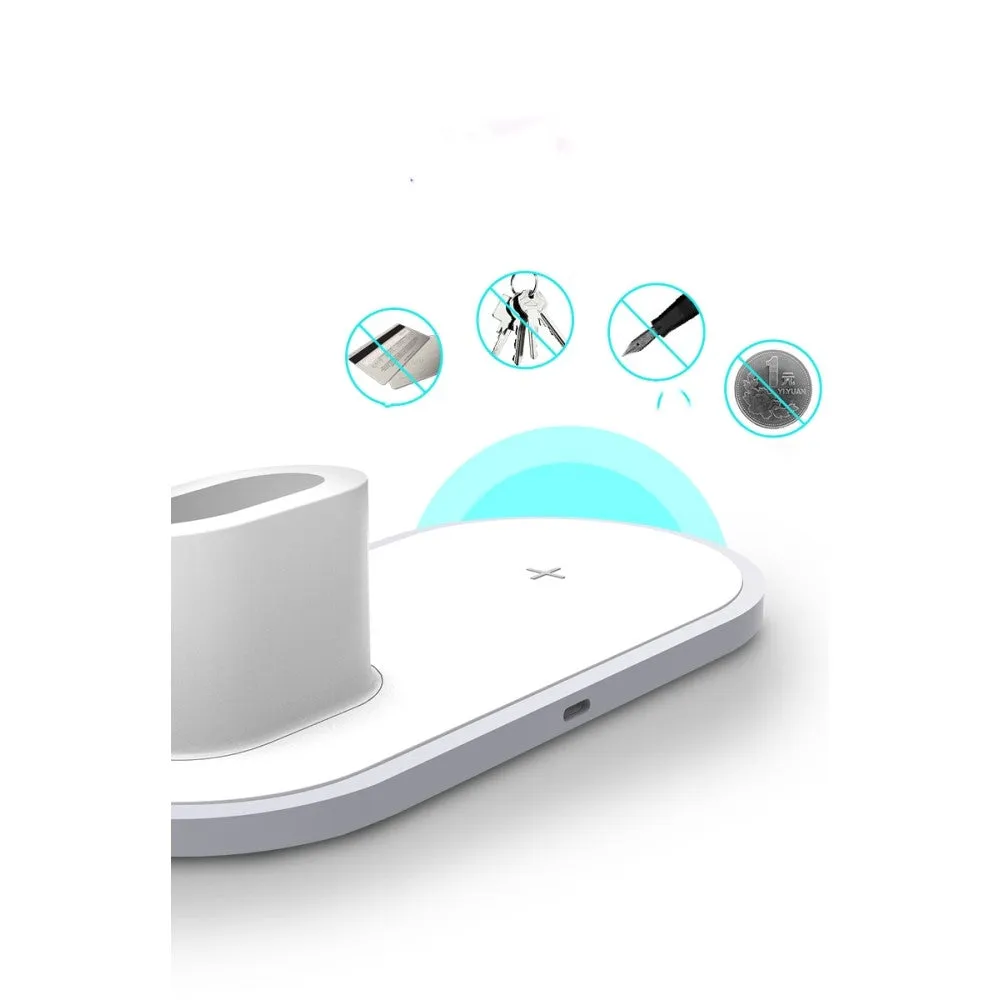 3in1 Multifunction Fast Charge Qi Wireless Charging Pad for iPhone / Apple Watch / AirPods Charging Port - White