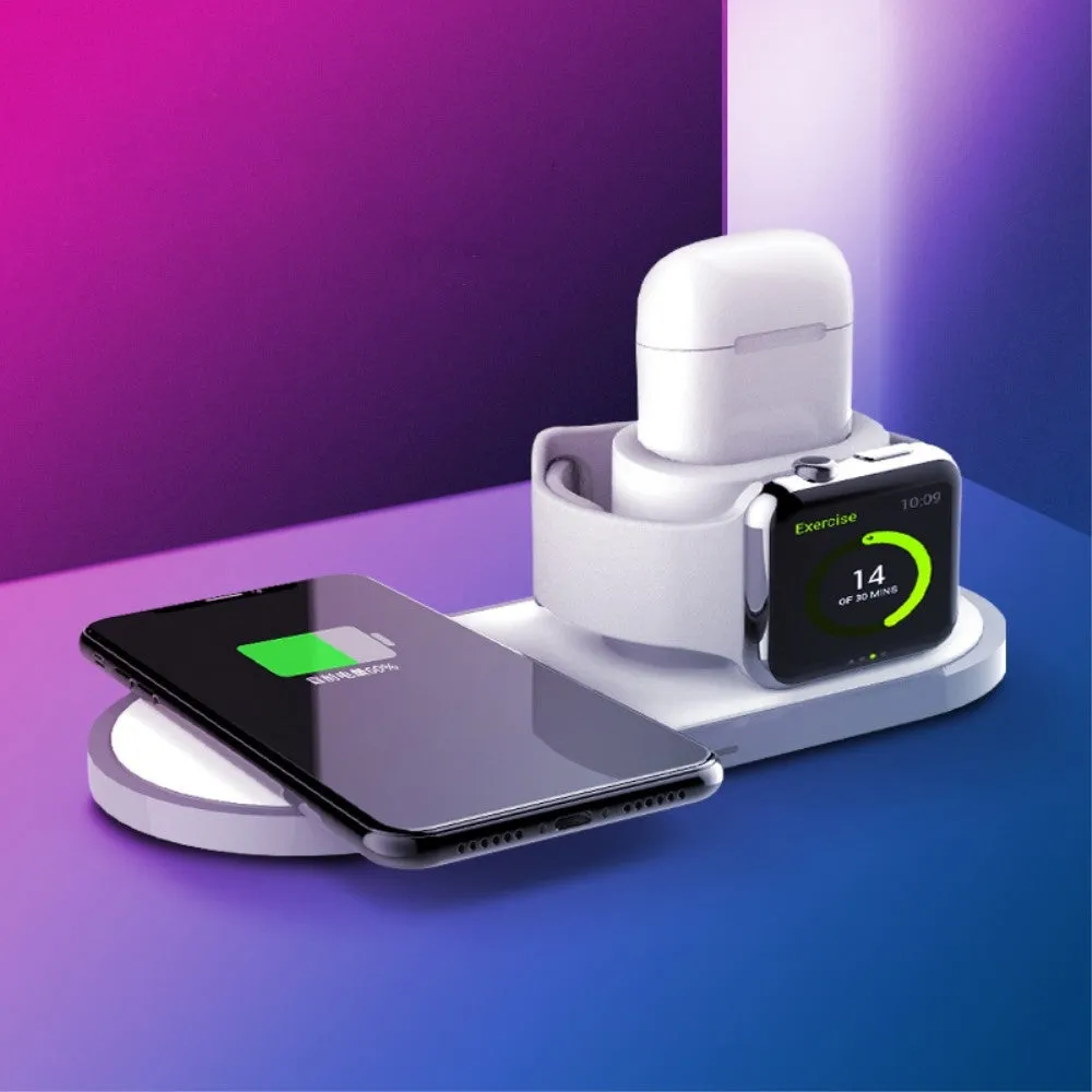 3in1 Multifunction Fast Charge Qi Wireless Charging Pad for iPhone / Apple Watch / AirPods Charging Port - White