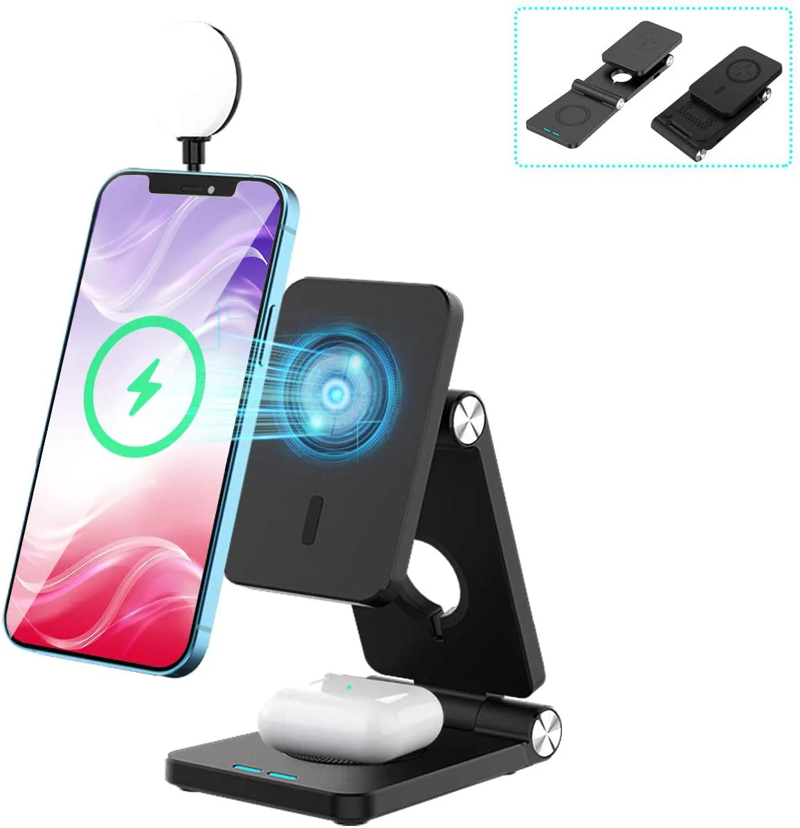 4 in 1 iPhone 12 Magnetic Wireless Charging Station with LED Desk Lamp