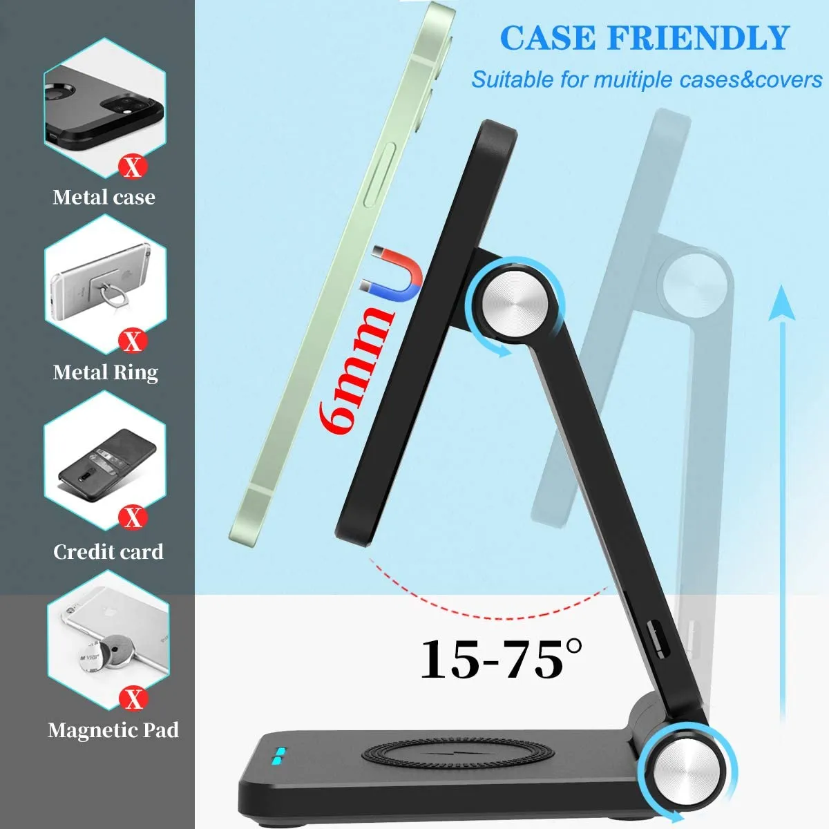 4 in 1 iPhone 12 Magnetic Wireless Charging Station with LED Desk Lamp