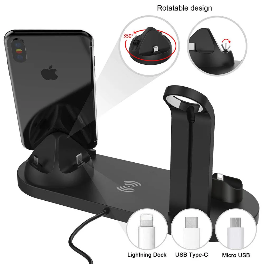 4-in-1 Wireless Charging Stand For Apple Watch 5/4/3/2/1 iPhone 11/X /XS /XR/8 Airpods/Pro/10W/Qi