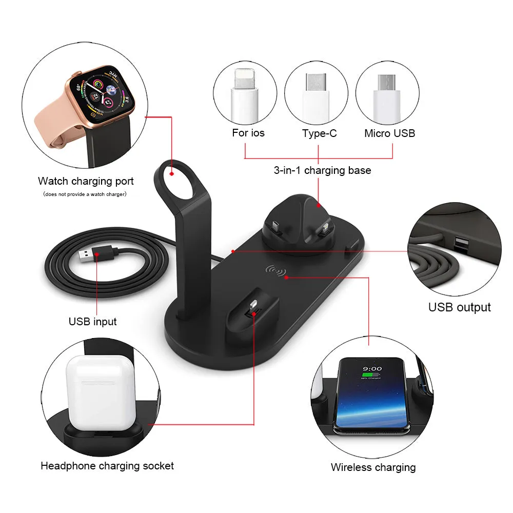 4-in-1 Wireless Charging Stand For Apple Watch 5/4/3/2/1 iPhone 11/X /XS /XR/8 Airpods/Pro/10W/Qi