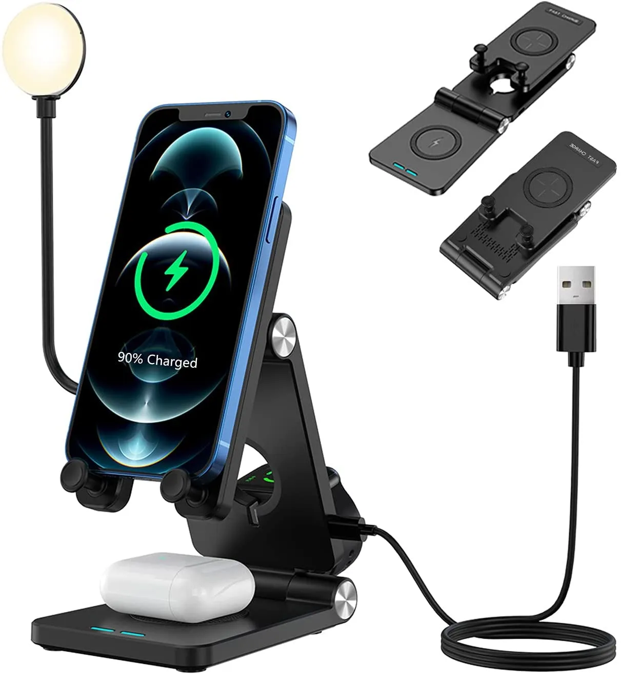 4 in 1 Wireless Charging Station  with LED Desk Lamp