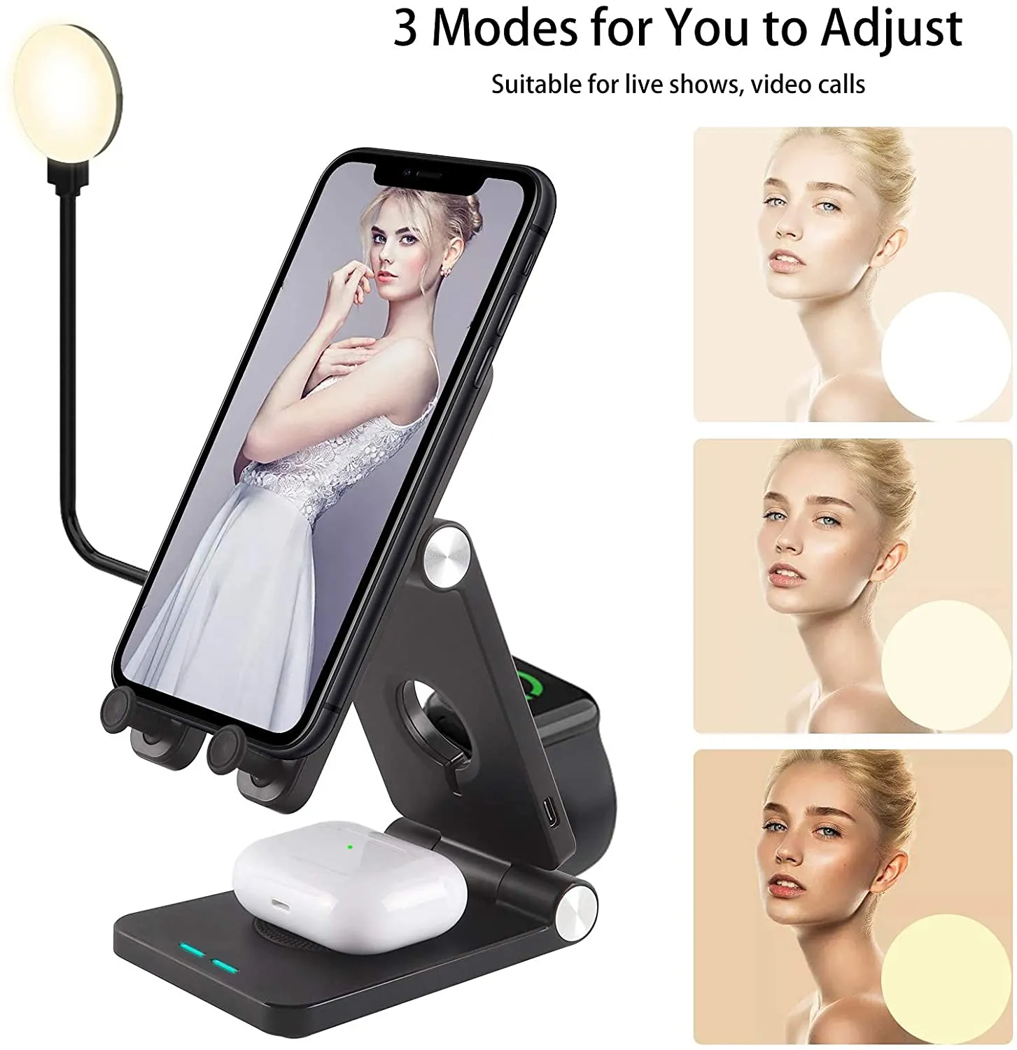 4 in 1 Wireless Charging Station  with LED Desk Lamp