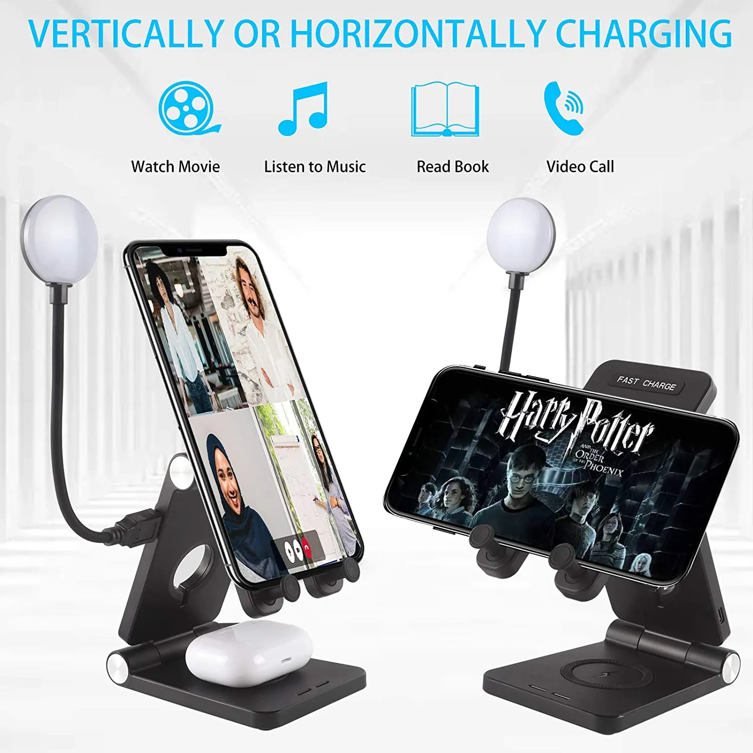 4 in 1 Wireless Charging Station  with LED Desk Lamp