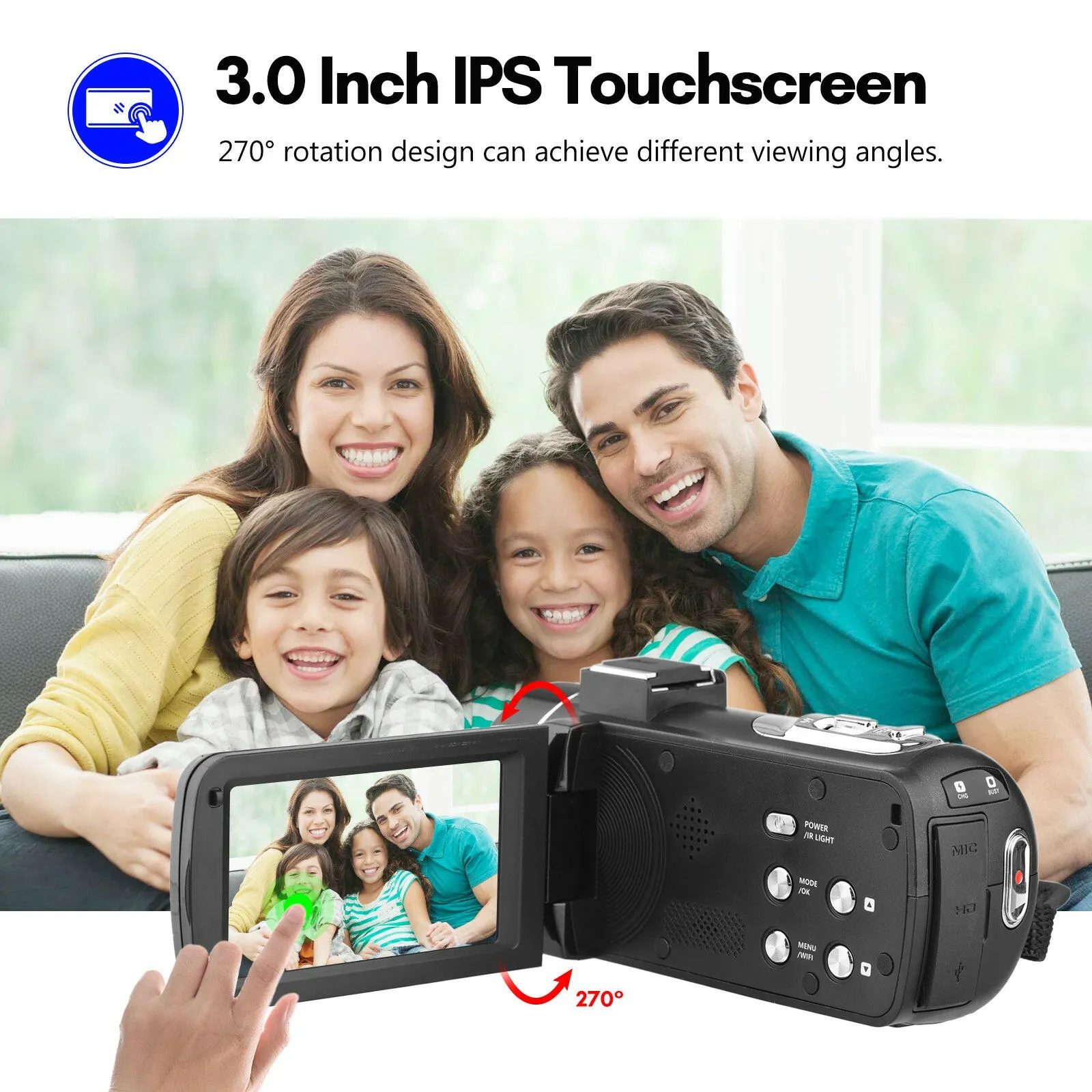 4K Digital Video Camera WiFi Camcorder DV Recorder 56MP 18X Digital Zoom 3.0 Inch IPS Touchscreen Supports Face Detection IR Night Vision Anti-shake with 2pcs Batteries   Remote Control   Carry Bag   External Microphone   0.39X Wide Angle Lens