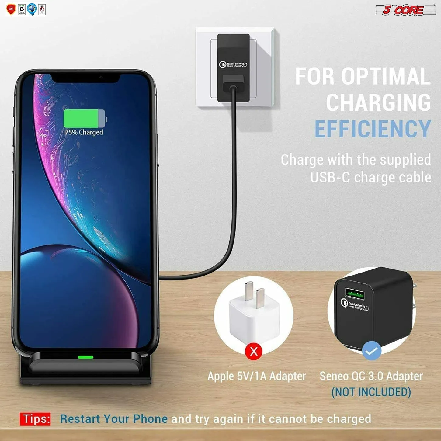 5 Core Charger Black Portable Wireless Charging 10W Black 2pcs