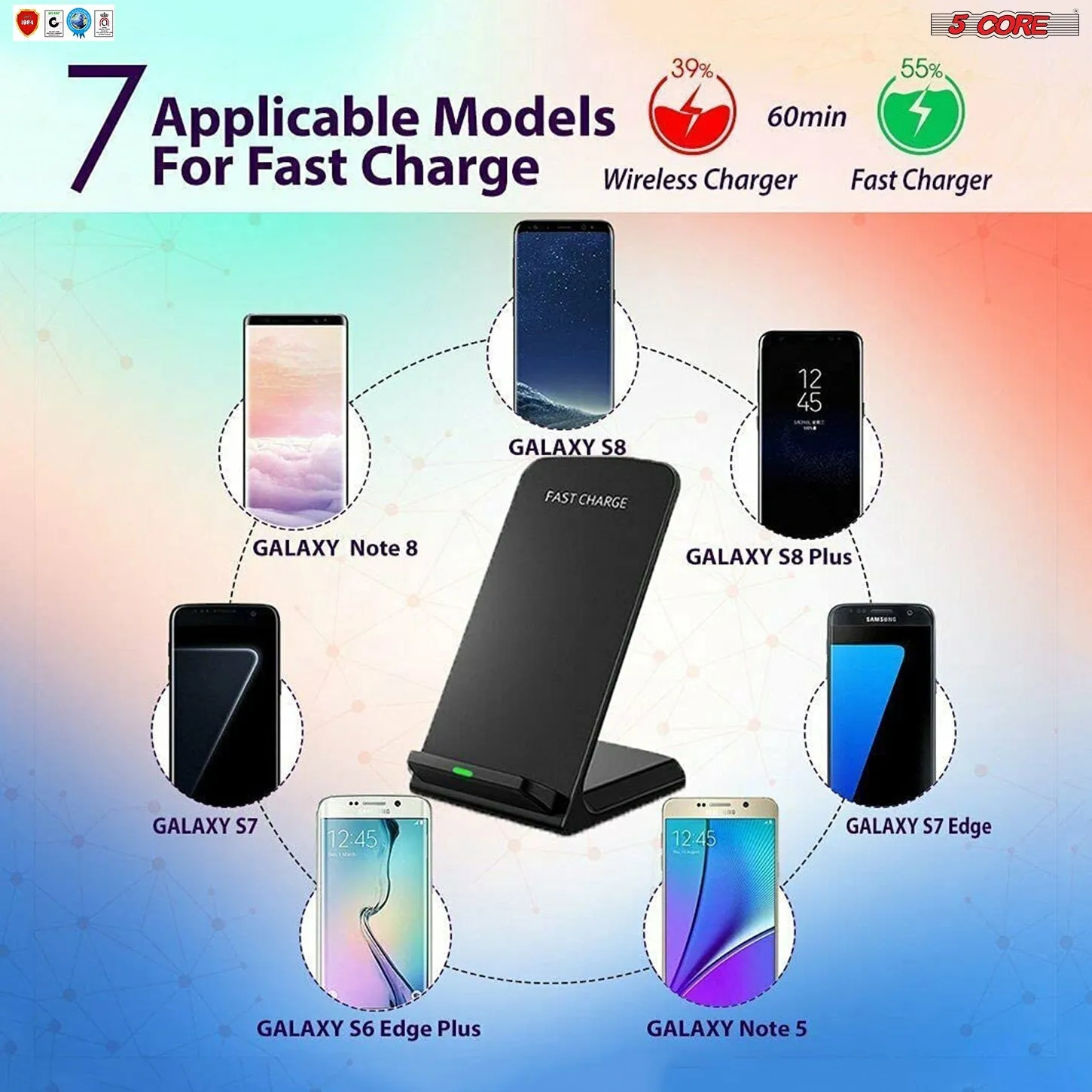 5 Core Charger Black Portable Wireless Charging 10W Black 2pcs