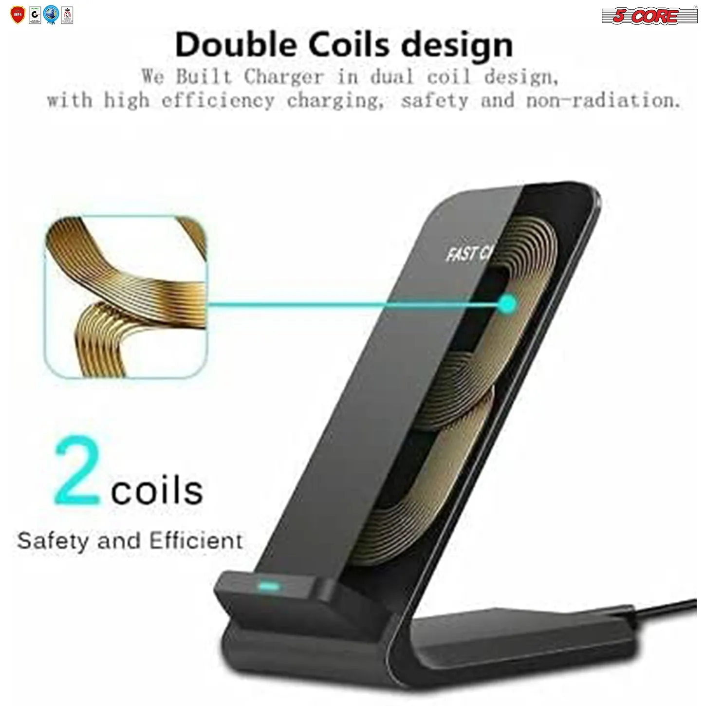 5 Core Charger Black Portable Wireless Charging 10W Black 2pcs