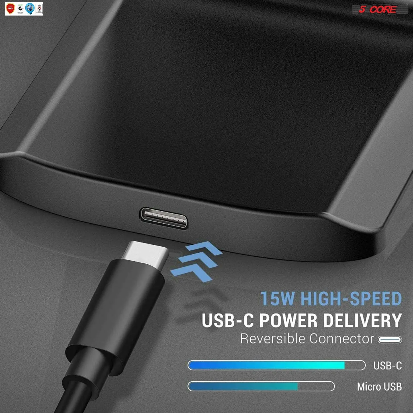 5 Core Charger Black Portable Wireless Charging 10W Black 2pcs