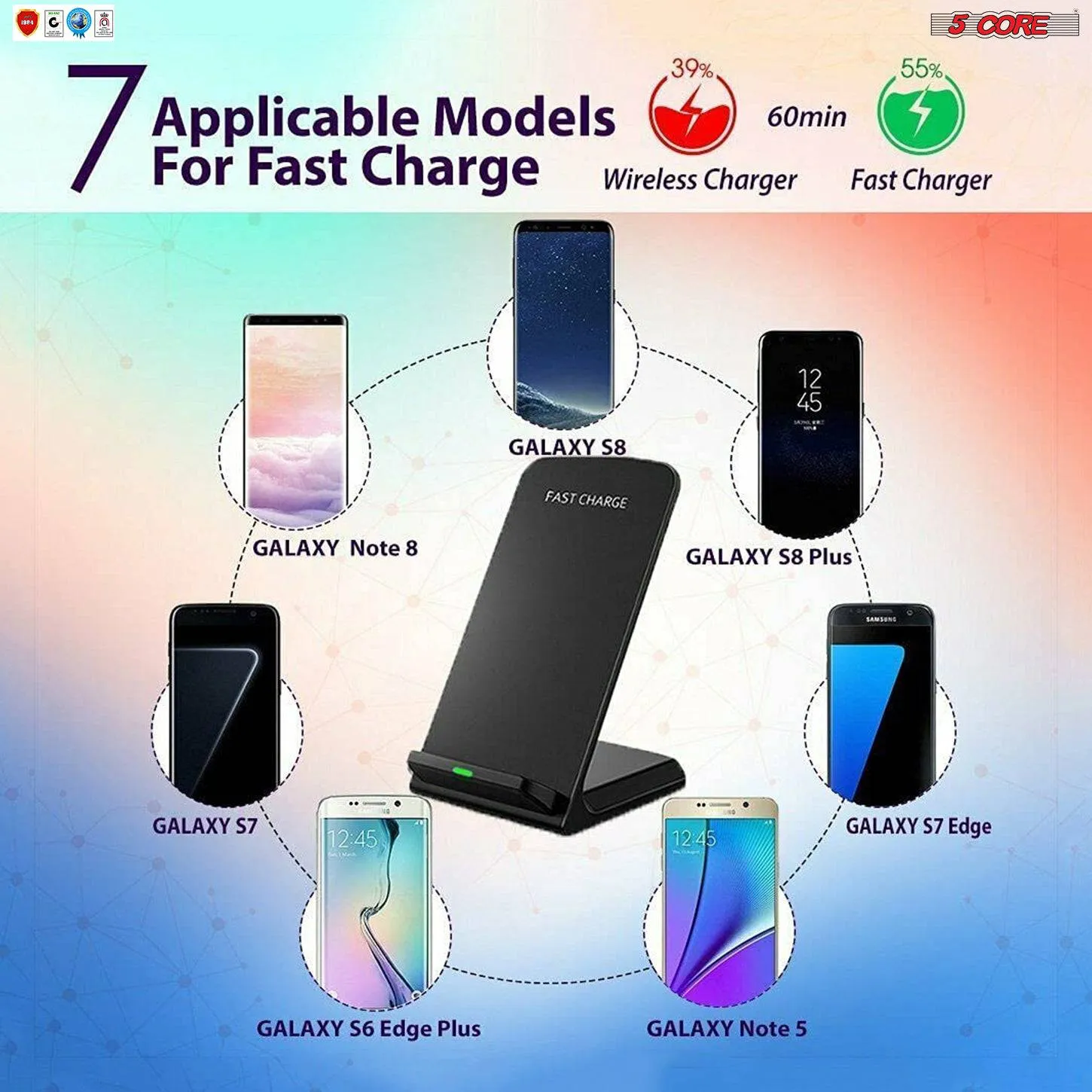 5 Core Wireless Charger Charging Pad Fast Phone Charging Stand Dock