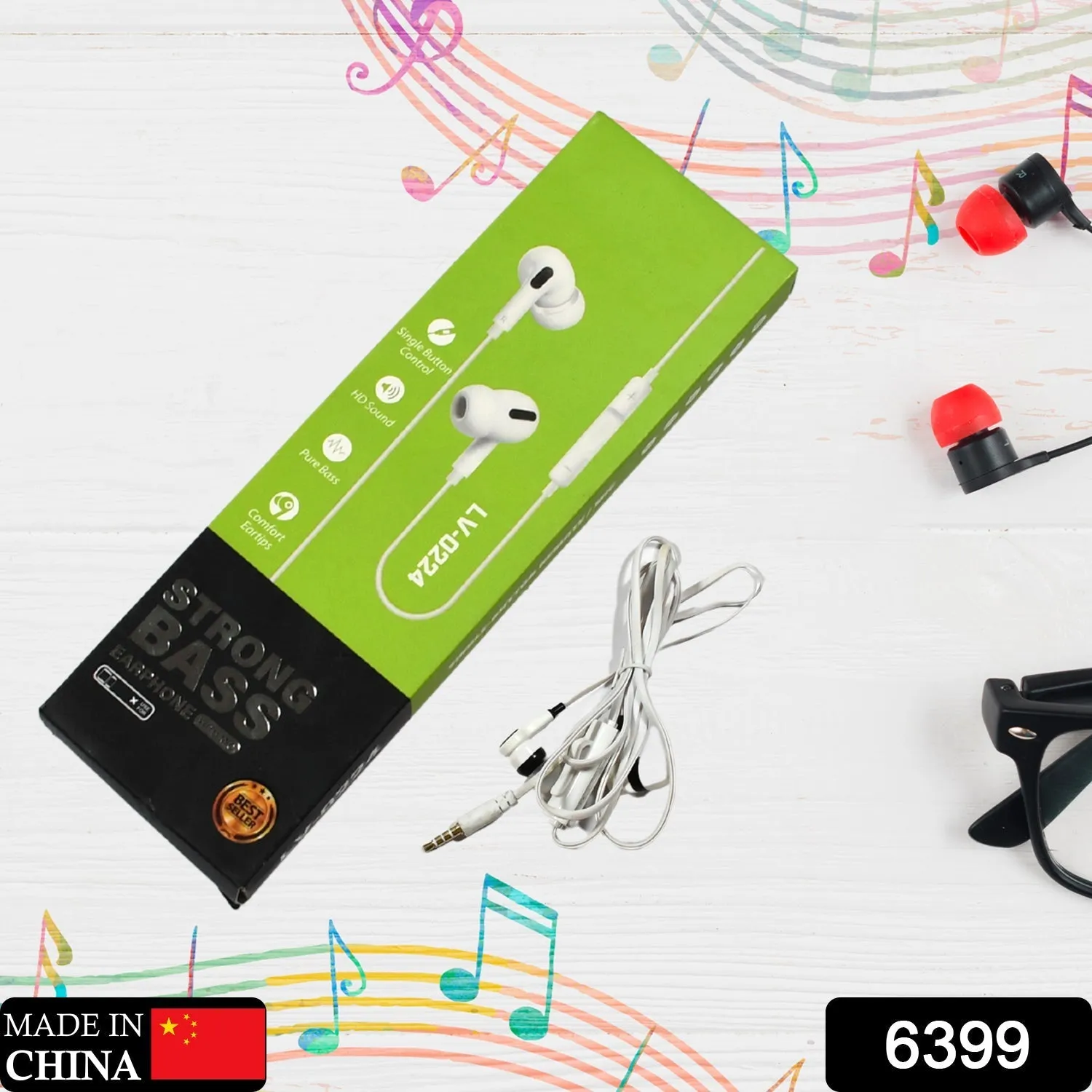 6399 Wired Headphone Universal Earphone, Large Audio Driver, in-line HD Microphone.