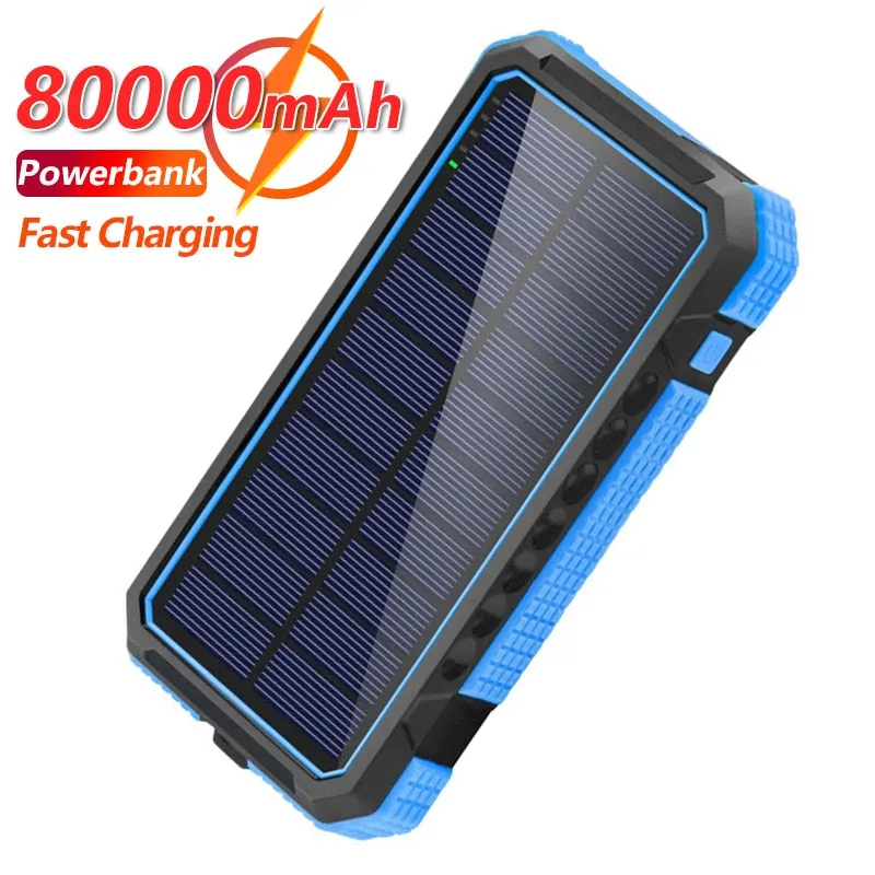 80000mAh Solar Power Bank Wireless Charging Waterproof Portable External Battery One-way Quick Charger for Xiaomi Iphone Samsung