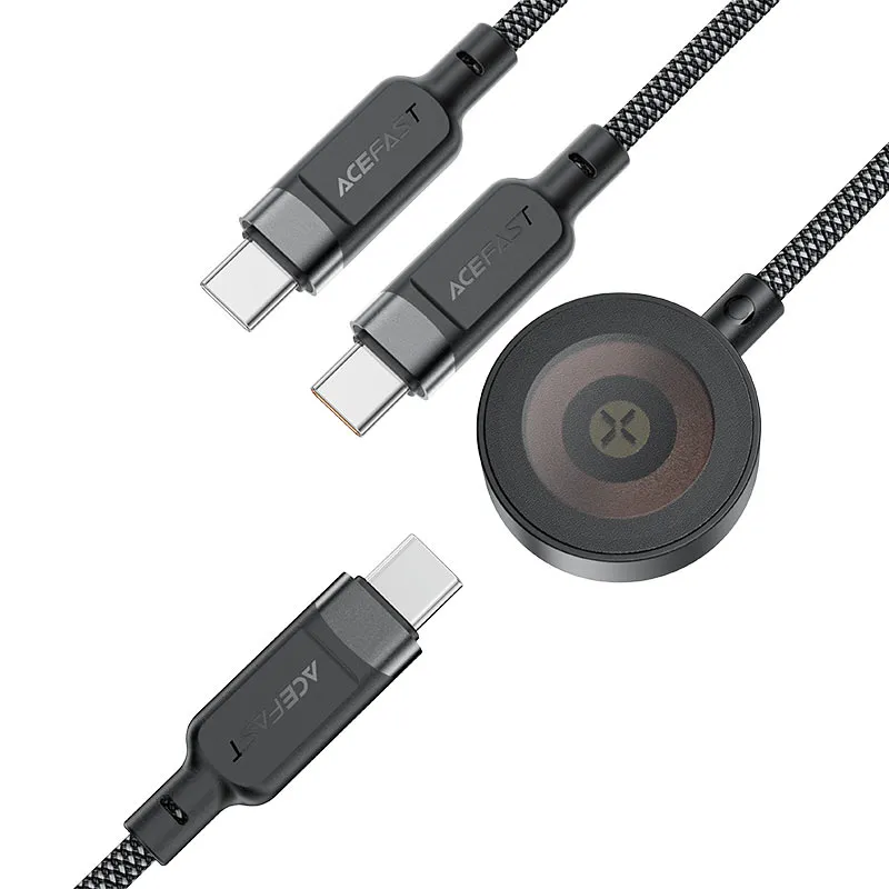 Acefast C6-11 USB-C 3-in-1 100W Intelligent Balance Charging Data Cable (0.8m   0.4m) - Black