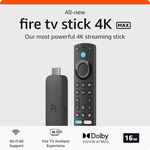 All-new Amazon Fire TV Stick 4K Max streaming device, supports Wi-Fi 6E, Ambient Experience, free & live TV without cable or satellite