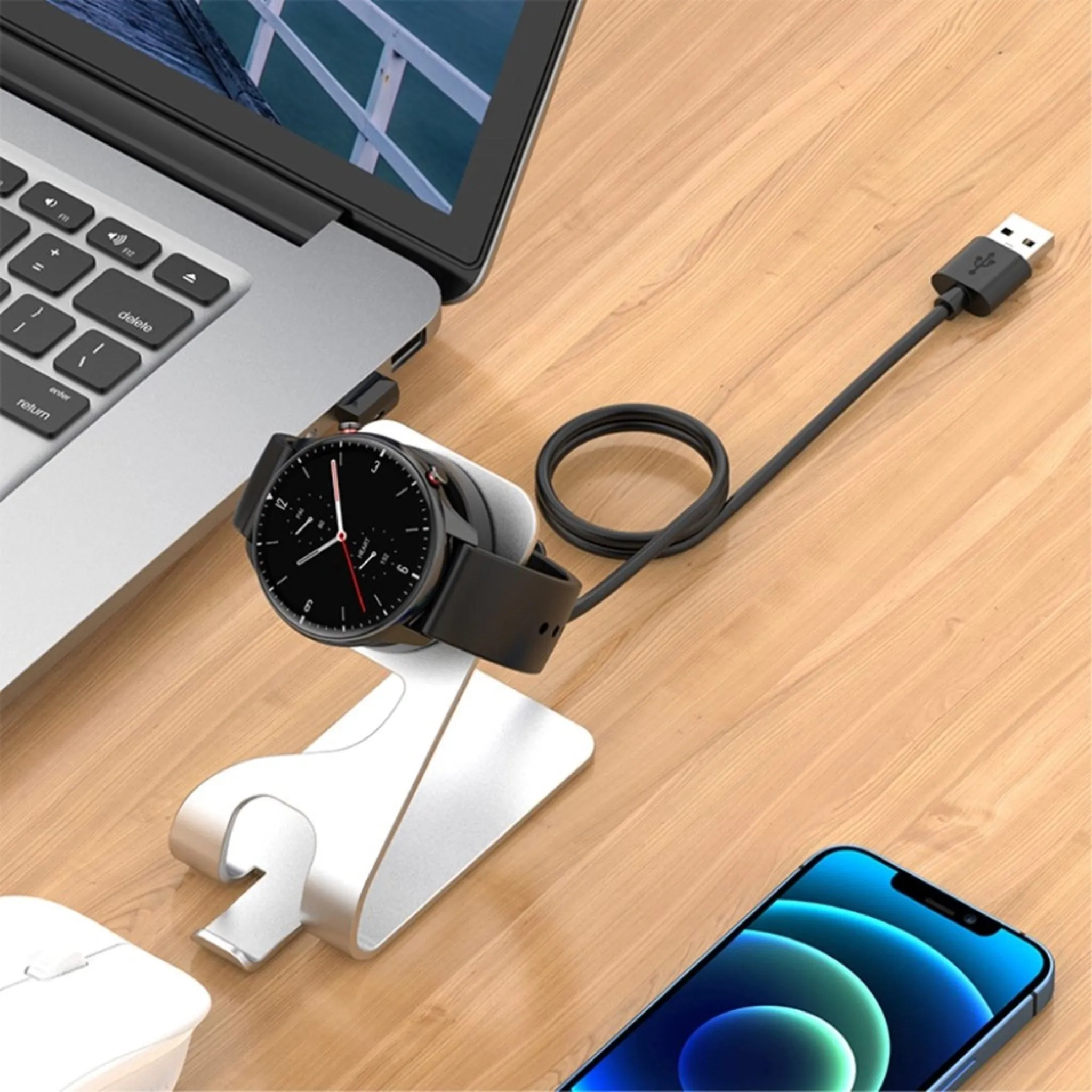 Aluminum charging dock stand for Amazfit watch - Silver