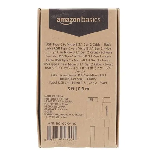 Amazon Basics USB-C to Micro USB 3.1 Gen 2 Fast Charging Cable, 10Gbps High-Speed, 3 Foot, Black