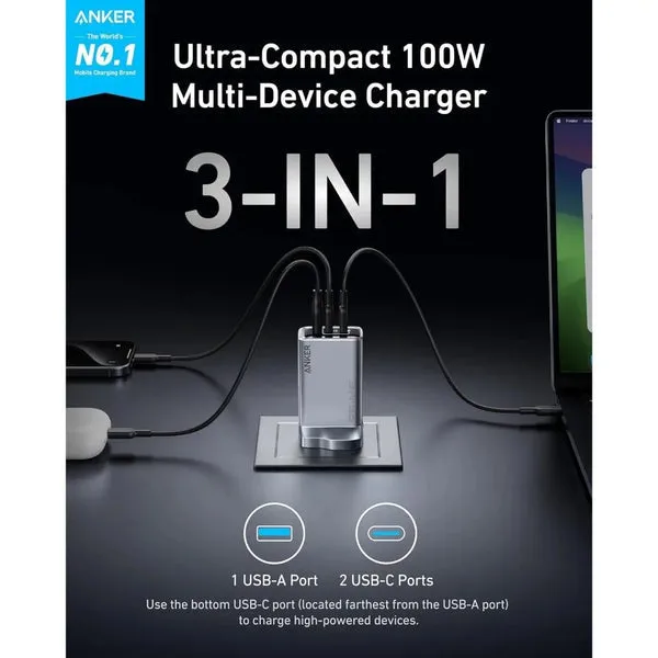 Anker Prime Charger 100W 3 Ports GaNPrime Silver | A2688241