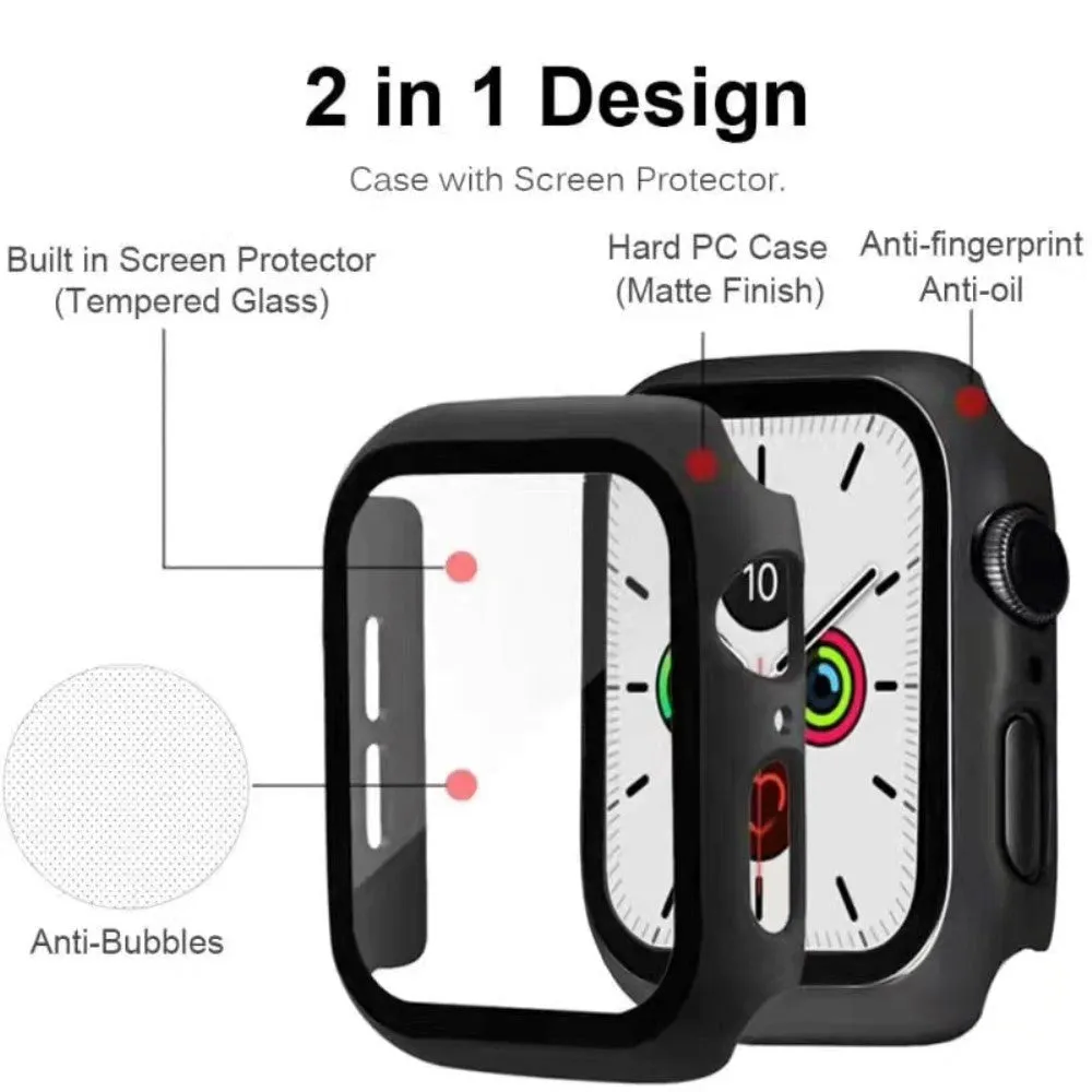 Apple Watch 9/8/7 (41mm) Hård Plast Cover m. Indbygget Skærmbeskyttelse - Sort