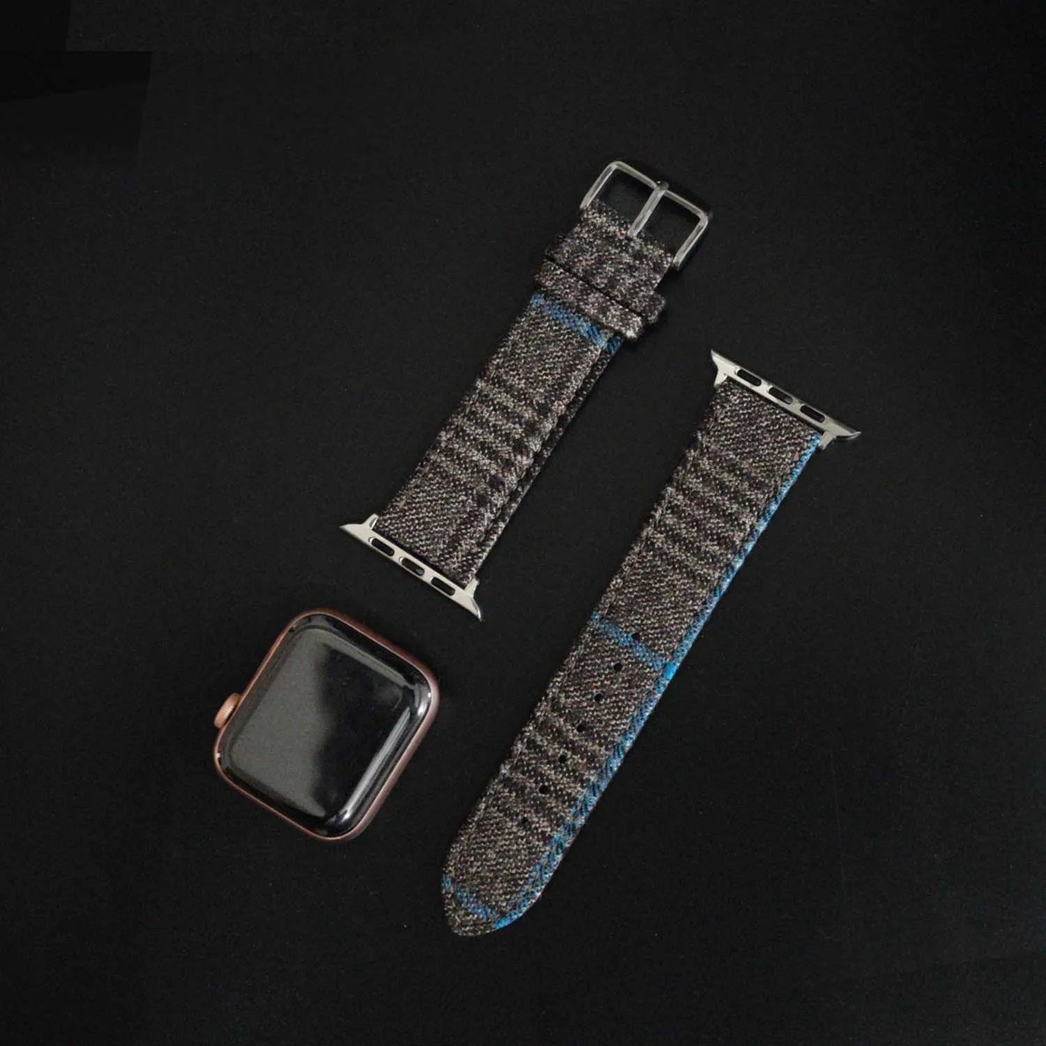 Apple Watch BROWN/TAN PLAID w TURQUOISE WINDOWPANE