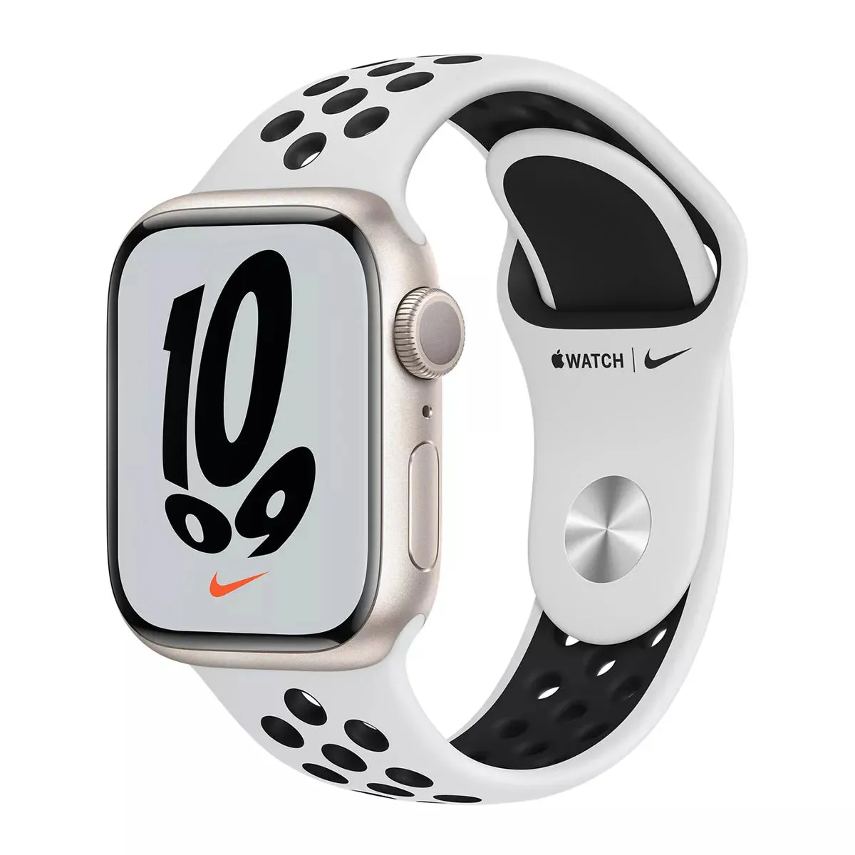 Apple Watch Series 7 45mm GPS   Cellular Starlight Aluminum Case Pure Platinum Black Nike Sports Band