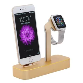 Apple Watch Stand, [UniqueKay] 2-1 Premium Aluminum Charging Dock Station Stand Holder for Apple iWatch & iPhone(iPhone 5/ 5S/ 6/ 6 Plus, Apple Watch / SPORT / EDITION Model) (Gold)