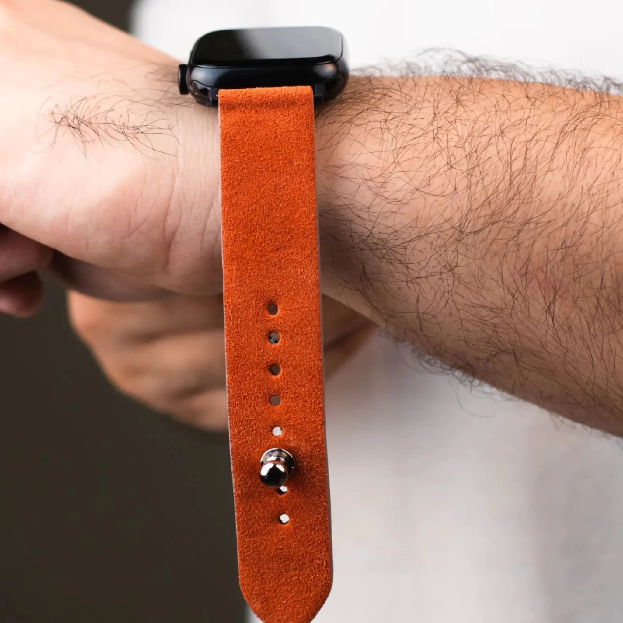 Apple Watch Strap In Suede Leather - International Orange  | Waji's