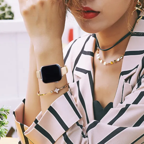 Apricot Genuine Leather Apple Watch Band  (for small wrist) 杏色真皮Apple (適合小手腕) 錶帶 (KCWATCH1182)