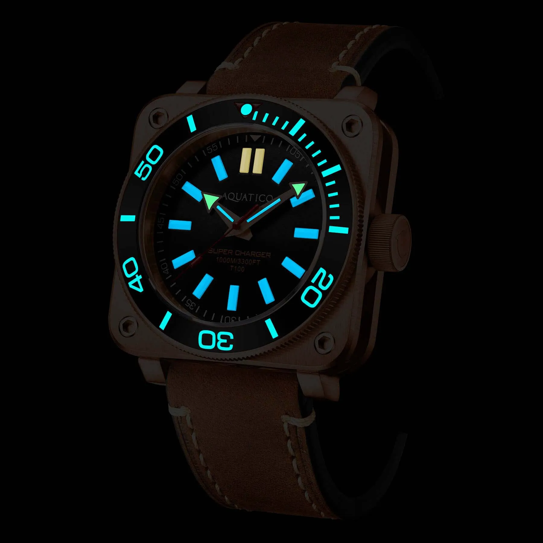 Aquatico Super Charger Bronze Green Ceramic Bezel SW200