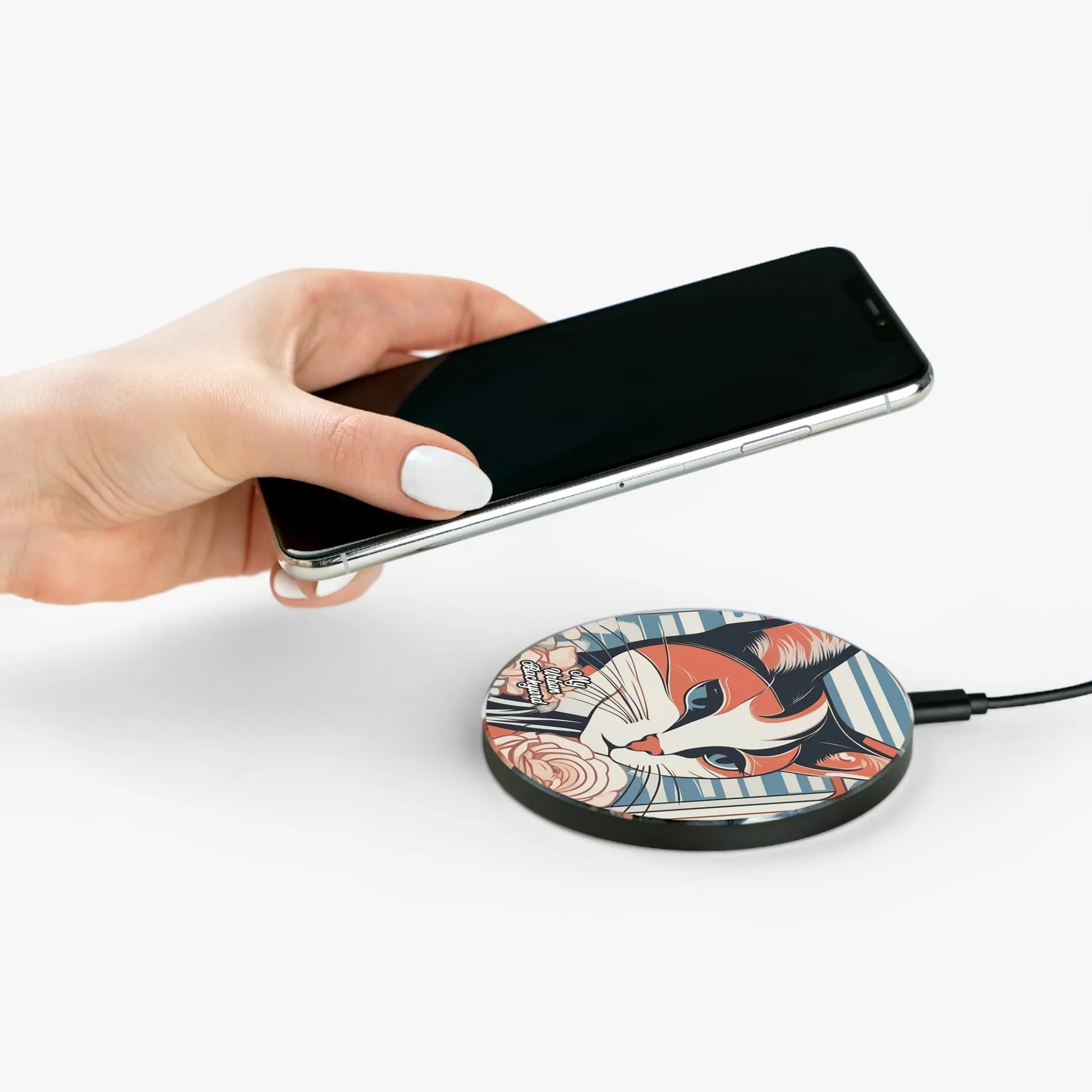 Art Deco Cat, 10W Wireless Charger for iPhone, Android, Earbuds