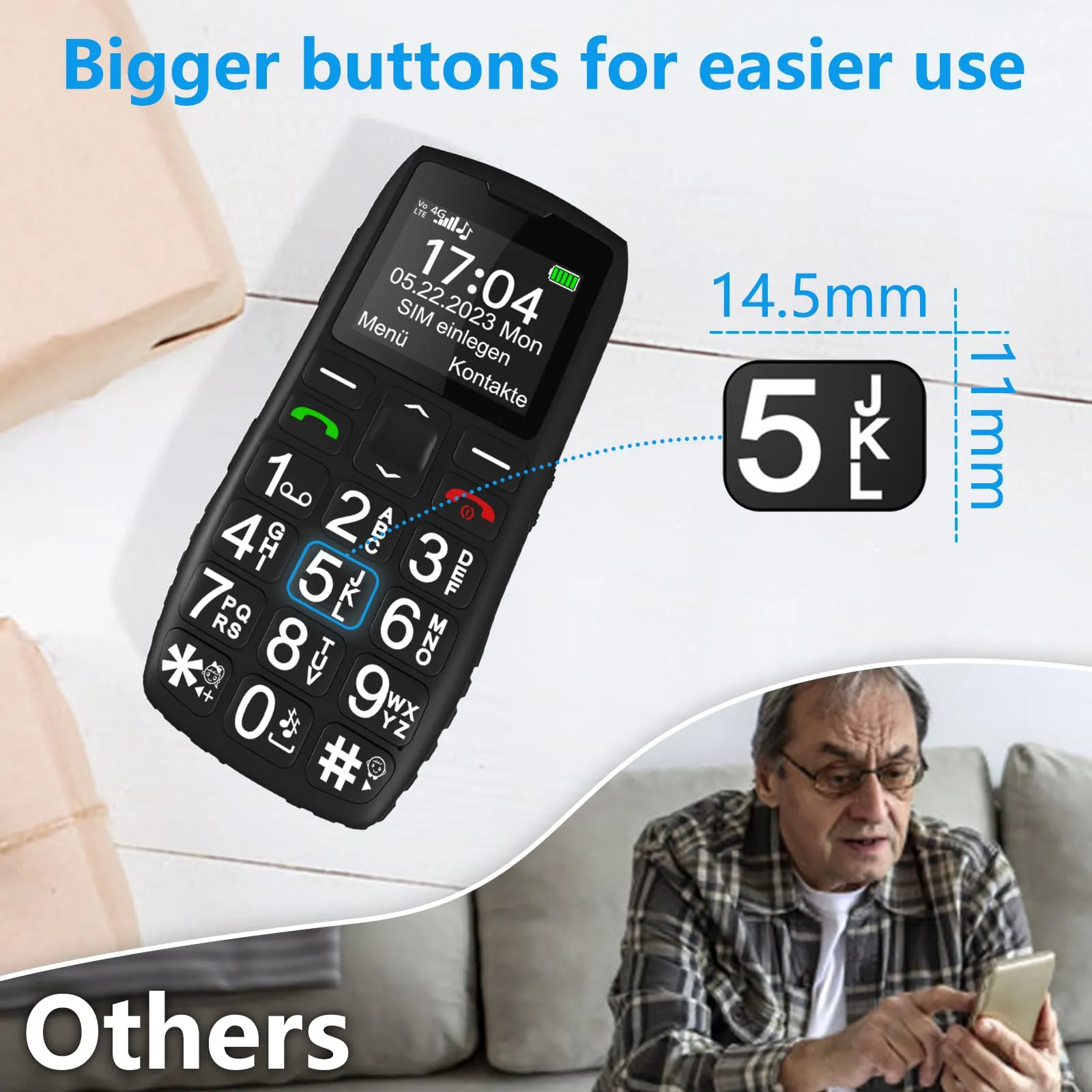 artfone C1 4G Big Button Cell Phone for Seniors and Kids, Unlocked Senior Cell Phone with SOS and Time Broadcast Button, Speed Dial, FM Radio, Torch, Clear Sound, Charging Dock, 1800mAh Battery, Black