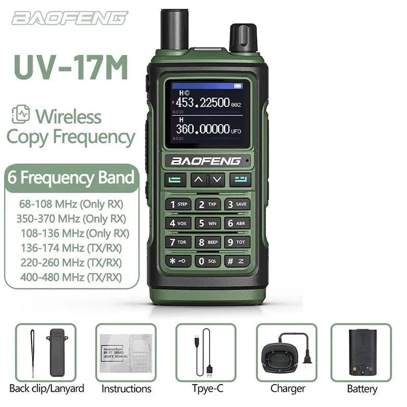 Baofeng UV-17M Full Air Band Walkie Talkie Multi-band Wireless Copy Frequency Type-C Long Range UV 5R 17 Pro Ham Two Way Radio