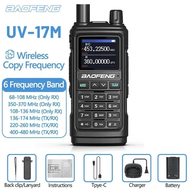 Baofeng UV-17M Full Air Band Walkie Talkie Multi-band Wireless Copy Frequency Type-C Long Range UV 5R 17 Pro Ham Two Way Radio