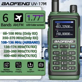 Baofeng UV-17M Full Air Band Walkie Talkie Multi-band Wireless Copy Frequency Type-C Long Range UV 5R 17 Pro Ham Two Way Radio